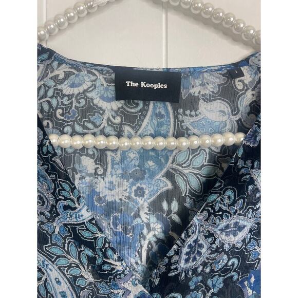 The Kooples Blue V Neck Sheer Paisley Print Cropped Blouse Size 1 FR/US 4 - Picture 5 of 9